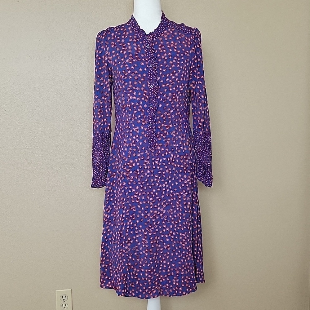 Boden Melissa Floral Ruffle Neck Long Sleeve Midi Dress - Size  - 6L